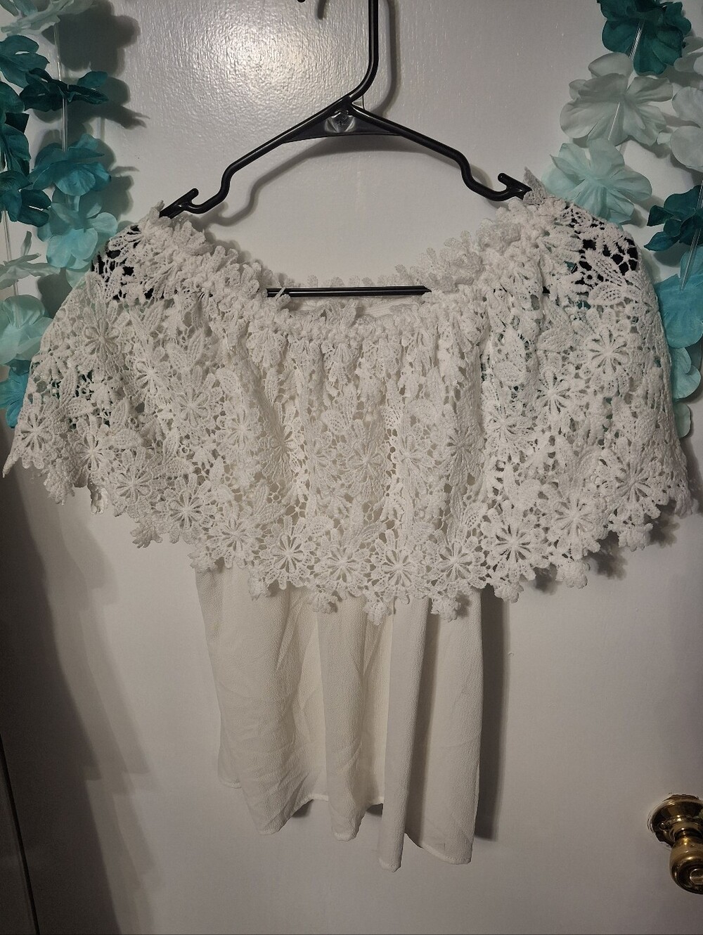 Off-Shoulder White Crochet Lace Top